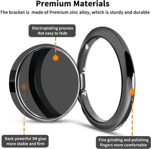 Smooth Alloy Phone Ring Grip Holder, 360 Rotation Finger Ring Kickstand for iPhone, iPad, Samsung, All Smartphones