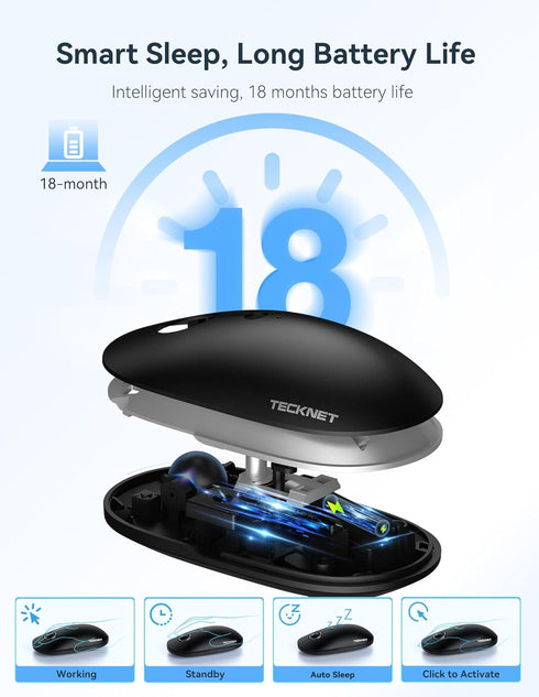 TECKNET 2.4G 4800 18 Wireless Mouse, Computer Mouse for Laptop, DPI Silent Mouse with USB Receiver, Slim Portable