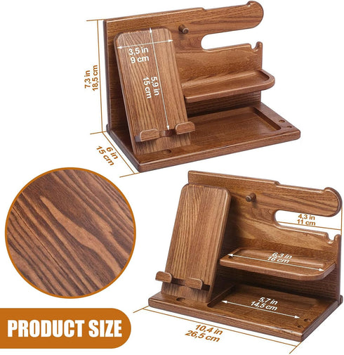 LNBEI Wood Phone Docking Station for Men, Simple and Elegant Nightstand Organizer, Multifunctional Desk Organizers