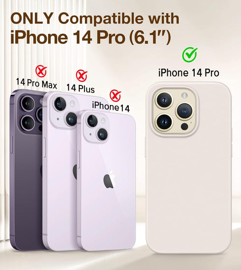 GONEZ for iPhone 14 Pro Case, with 2 Pack Screen Protector + 2 Pack Camera Lens Protector, Soft Anti-Scratch Microfiber Lining, Shockproof Protective Liquid Silicone Phone Cover 6.1'', Stone
