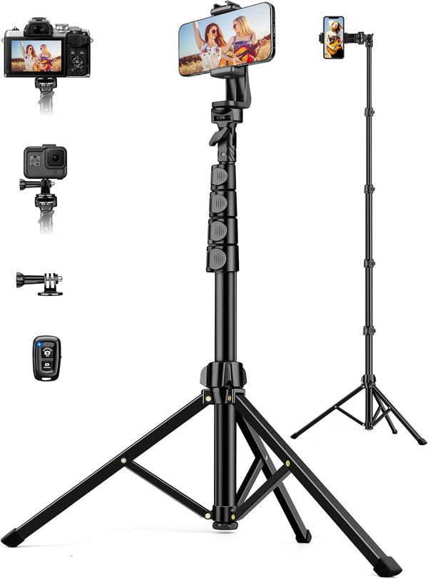 Tripod for iPhone, 71" Tall Phone Tripod with Remote Holder, Selfie Stick Cellphone Tripod, Phone Stand for Travel