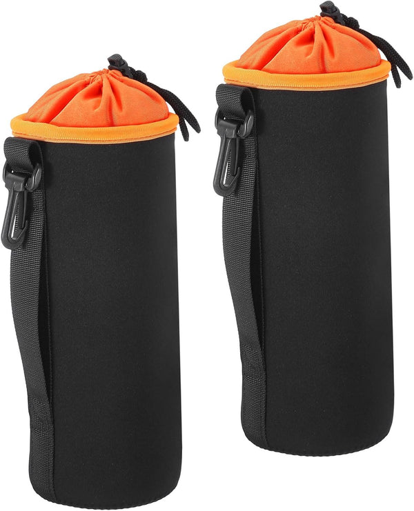 PATIKIL 2 Pcs Camera Lens Bag, 3.9" ID x 9.8" H Drawstring Pouch with Thick Neoprene