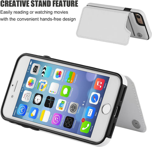 ONETOP Wallet Case for iPhone SE(2022) SE(2020) 7/8, Premium PU Leather with Card Holder, Kickstand, White