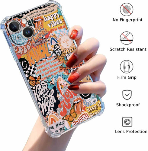 Aesthetic Collage Case for iPhone 13 mini, Cute Soft TPU Bumper Case with Positive Quotes for Men Women