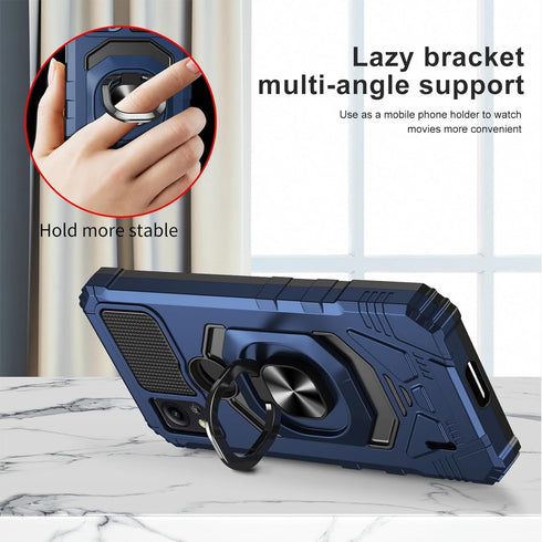 TJS Compatible for Cricket Icon 5 Case, AT&T Motivate 4 Case with Tempered Glass Screen Protector & Metal Ring Magnetic