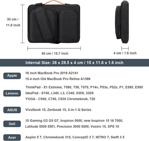 15.6-16 inch Laptop Case Sleeve, Waterproof Lightweight Shoulder Bag, 360 Protective Briefcase for 16 Macbook Pro