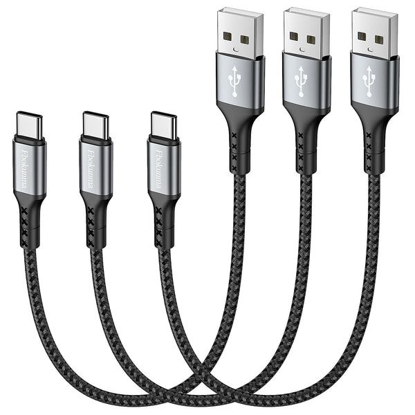 USB C Cable Short 1FT 3Pack, 12 inch 3A USB to USB C Fast Charger Braided Cord for Galaxy S10/S9/S8 Plus, Power Bank