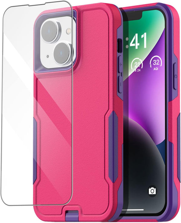 AICase iPhone 14 Heavy Duty Case with Glass Screen Protector, Rugged Shockproof Full Body Protection, 6.1" Durable Cover