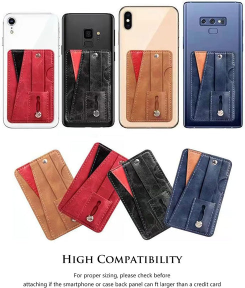 Dual Pockets Phone Wallet Stick On with Snap Closure, Adhesive Phone Card Holder for iPhone and Most Smartphones -