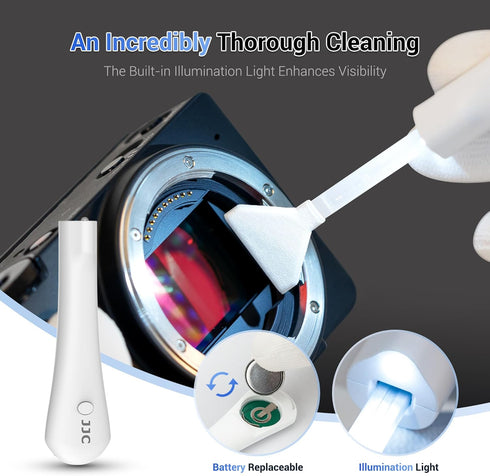 Upgraded Camera Sensor Cleaning Kit with Built-in Light Cleaner Handle & 10PCS 24MM Sensor Cleaning Swabs