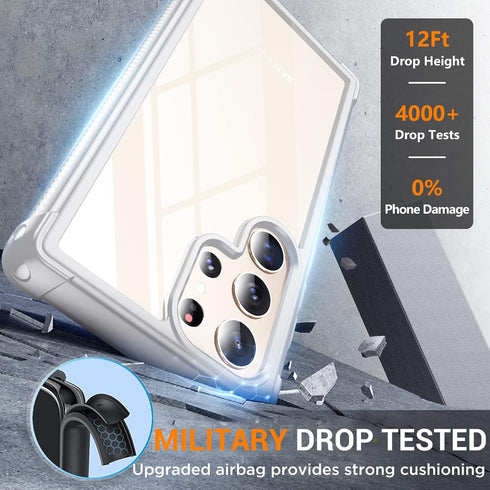Temdan Galaxy S23 Ultra Case with Built-in Screen Protector, 2 Lens Protectors, Touch Sensitive, White