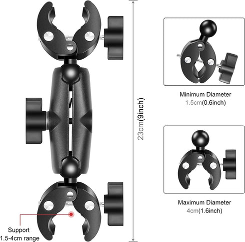 PULUZ Double Camera Clamp Mount, Crab Plier Clip Bracket Magic Arm, Umbrella Clamp for Motorcycle, Bike, Desktop