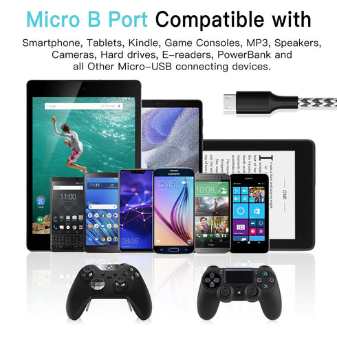 Micro USB Charging Cable 10/10/10FT, 3 Pack Nylon Braided Charger Cables for Samsung, Nexus, LG, Smartphones, Tablets