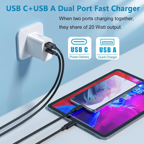 20W USB C Charger Block, Bangfun Dual Port PD 20 Watt Fast Charger Block Compatible with iPhone 16/15/14/13/12 Pro