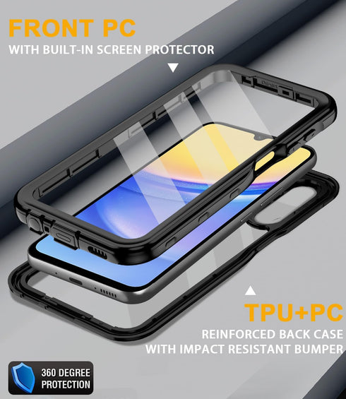 Samsung Galaxy A15 5G Case, Waterproof with Built-in Screen Protector, 360° Full Body Shockproof Heavy Duty (Black)