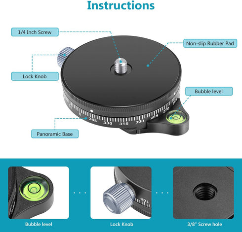 Neewer Panoramic Panning Base with Style Plate, 3/8-inch Screw Aluminum Alloy Panorama Ball Tripod Head, Load Capacity