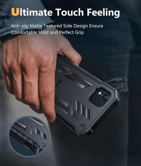FNTCASE iPhone XR Case: Rugged Black Military Grade Shockproof Cover with Kickstand - Matte Textured Heavy Duty