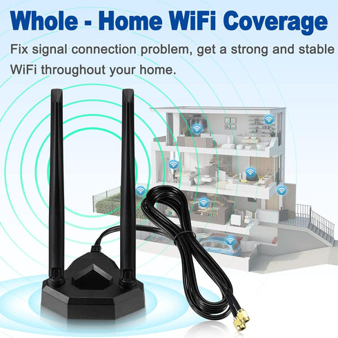 Eightwood Dual Band WiFi Antenna 2.4GHz 5GHz RP-SMA with 6.5ft Extension Cable for PC Desktop, PCIe WiFi Card
