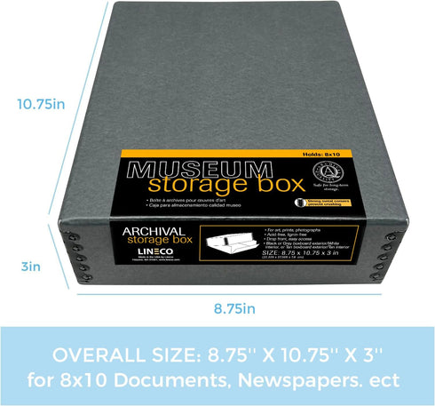 Lineco 8x10 Gray Drop Front Archival Storage Box, Acid-Free, Lignin-Free for Preserving Photos and Documents