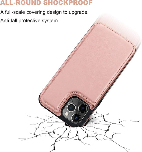 ONETOP Wallet Case for iPhone 12/12 Pro, PU Leather with Card Holder, Kickstand, Rose Gold