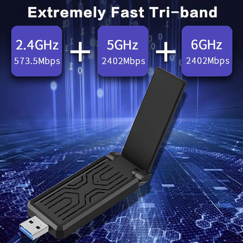 Gaming WiFi Adapter for PC, 6GHz USB WiFi Adapter, IEEE802.11AX, AXE3000 Wireless Gigabit Speed Up to 5.3Gbps
