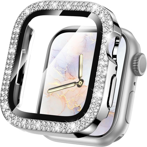 Goton Bling Screen Protector for Apple Watch Case 45mm Series 9 8 7, Double Glitter Diamond Rhinestone Cover