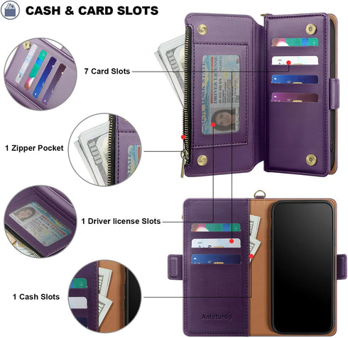 Antsturdy Wallet Case for iPhone 15 Pro Max?RFID Blocking? PU Leather Flip Phone Case for Men and Women with Strap,