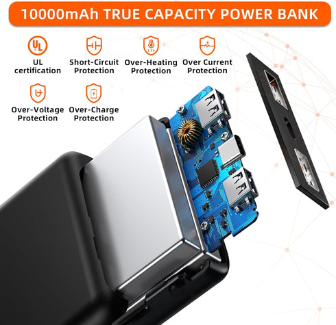 QTREE intelligence 2 Pack 5V2.4A 10000mAh Pack Power Bank for Heated Jacket Vest Underwear Pants, Portable Dual USB