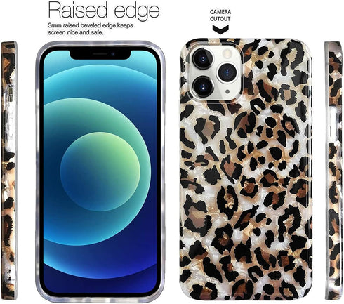 J.west Sparkly Animal Leopard Print Case for iPhone 13 Pro 6.1 inch - Vintage Cheetah Glitter TPU Slim Protective Cover
