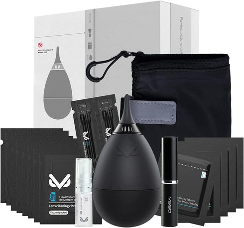 VSGO VS-A2E Professional Lens Cleaning Kit with Air Blower, Microfiber Cloth, Wet Wipes, Lens Cleaner, Metal Brush,