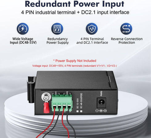 YuLinca 5 Port Mini PoE+ Industrial DIN-Rail Switch, 4 Ports PoE+ and 1 Uplink, 10/100Mbps Fast Ethernet - Unmanaged