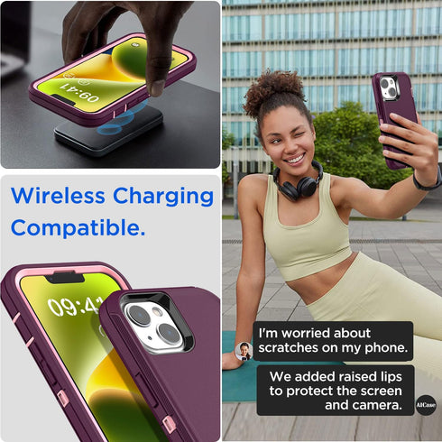 AICase iPhone 14 Plus (6.7") Heavy Duty Rugged Case with Glass Screen Protector, Shockproof & Dust Proof Military