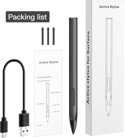 Stylus with Palm Rejection, 4096 Pressure Sensitivity, Compatible with Surface Pro X/8/7+/7/6/5/4/3, Rechargeable