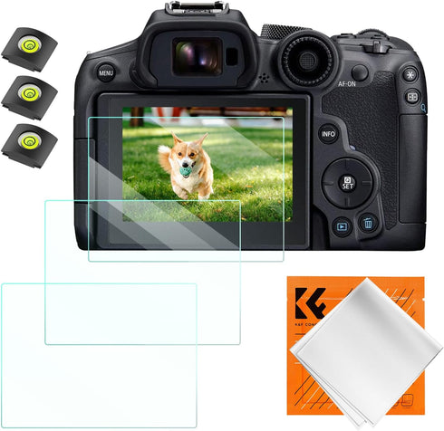 K&F Concept 3pcs Screen Protector for Canon EOS R6 II/R6/R7, Ultra Clear Tempered Glass with Hot Shoe Cover