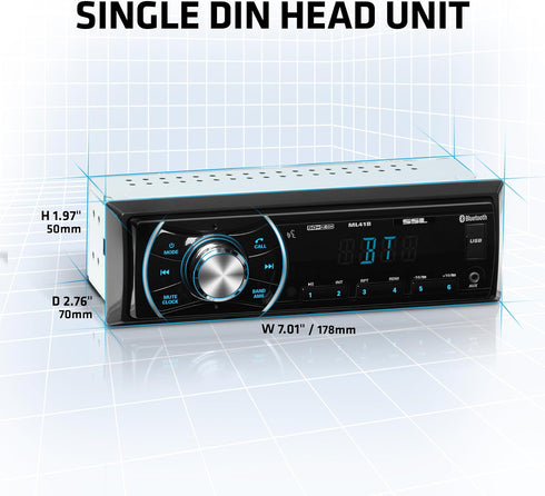 Sound Storm Laboratories ML41B Car Audio Stereo - Single Din, Bluetooth, FM Radio Receiver, USB, AUX Input