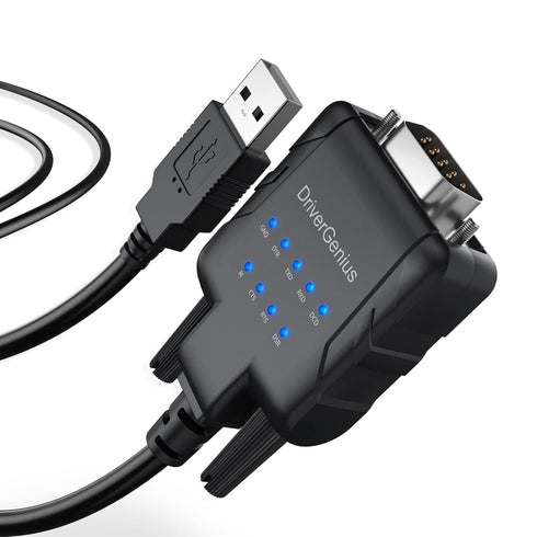 DriverGenius USB to Serial RS232 Adapter Cable, 2 Pack with 9 x LED Indicators, Compatible for Windows 11