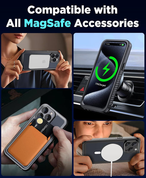 Beeasy Waterproof Case for iPhone 15 Pro Max, 360 Degree Outdoor Protective Case with Screen Protector, Black