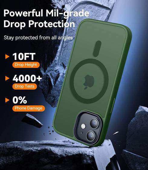 CANSHN iPhone 11 Case - Slim Shockproof Bumper, Translucent Matte, Deep Green, Compatible with MagSafe, 6.1 Inch.