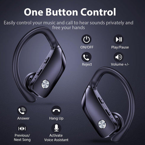 bmanl Wireless Earbuds Bluetooth Headphones, 48hrs Playback, Over-Ear Buds with LED Display, Built-in Mic for Workout