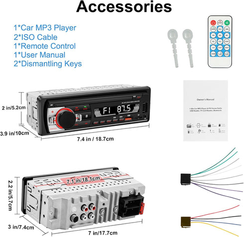 Single Din Car Stereo Bluetooth Car Radio, Car Audio with Handsfree and App Control, LSLYA 4X50W Car Radio Supports FM,