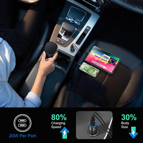 Bangfun 40W USB C Car Charger, 2 Pack Dual 12V USB C Port Car Charger Cigarette Lighter Adapter PD 3.0 Fast Charge Type