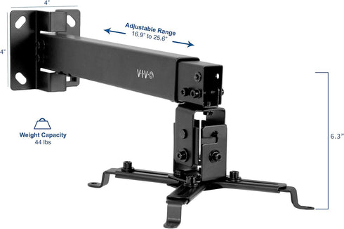 VIVO MOUNT-VP06B Universal Adjustable Wall Ceiling Projector Mount Bracket, Extendable Length, Black