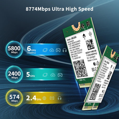 Intel BE200NGW WiFi 7 Wireless Card, Bluetooth 5.4, 5800Mbps M.2/NGFF Network for Windows 10/11, Linux Support