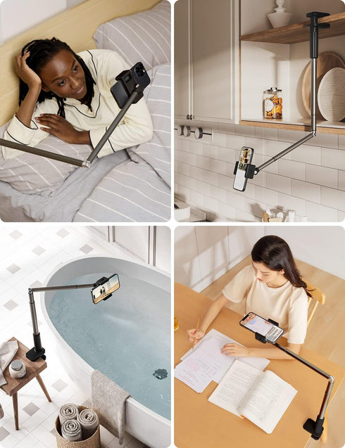 Viozon Phone Holder - Flexible Long Arm Overhead Mount, 360° Adjustable, C Clamp for 3.5"-6.7" Phones, Black