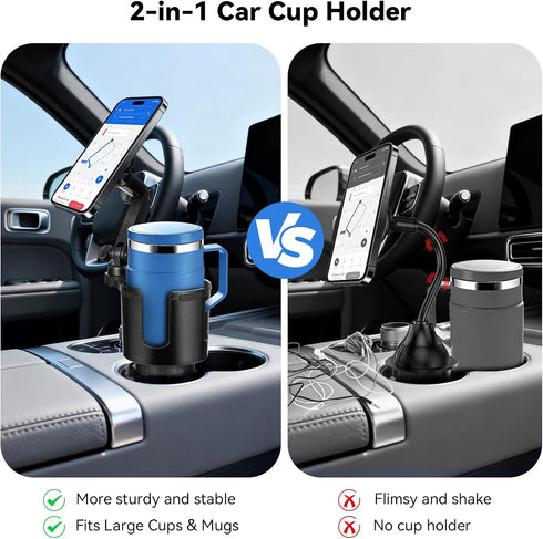 Hiitytin 2-in-1 360 Magnetic Car Cup Holder Phone Holder, Cup Holder Extender for Car, Universal Magsafe Cupholder Car