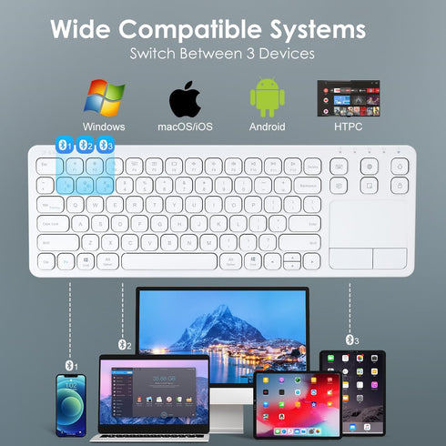 SANWA Multi Device Bluetooth Keyboard with Touchpad, Rechargeable Keypad for Laptop, Desktop, iPad/iPhone, Compatible