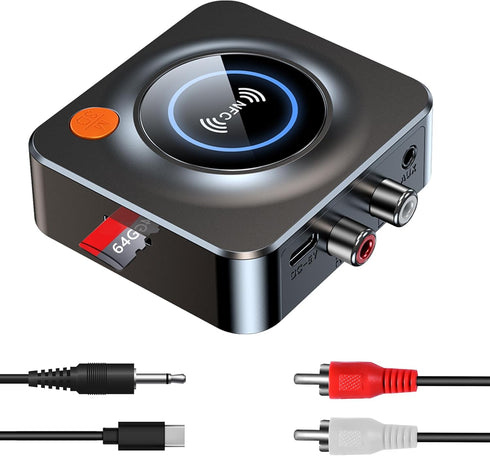 LSLYA Bluetooth Receiver for Home Stereo, NFC Quick Pair,3.5mm AUX/RCA,TF Card Slot,Wireless Bluetooth