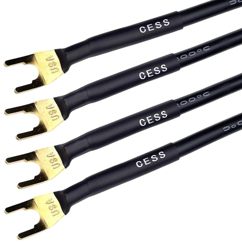 CESS-028L HiFi Premium Speaker Cable Jumpers 8 Inches - Fork Spade Plug to Spade Plug Speaker Jumper Cables - 4 Pack (Large Fork)