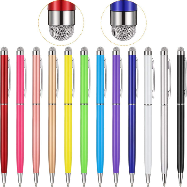 Outus 12 Pieces Stylus Pens for Touch Screens, Retractable Fiber Tip 2 in 1 Capacitive Ballpoint Pen for iPad iPhone