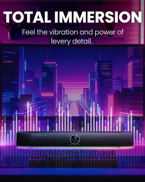 TONE JOY 2.0 3.5mm Computer Speakers for Desktop, Channel PC Speakers with Bottom Glow LED Light, Clear Sound Soundbar
